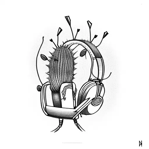 A Cactus With Headphones And Musical Notes As Spikes