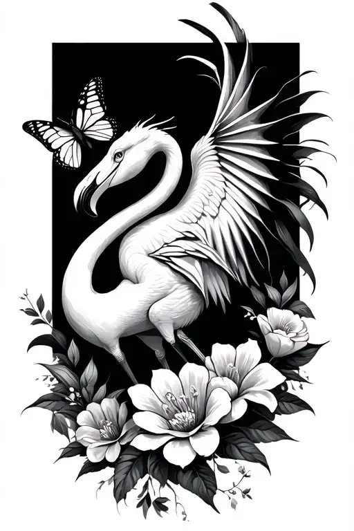 Flamingo And Flowers Butterflys Dragon