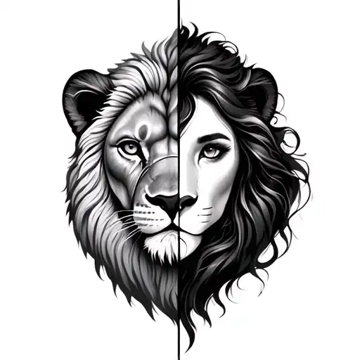 Lion Face And Lady Face Split