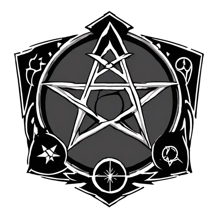 The Wicca Symbol With All 5 Element's Below It