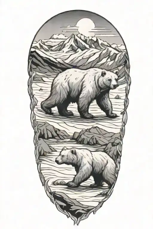 Polarbear Walking In Snow Capped Mountains