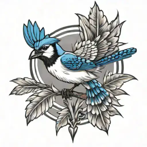 Native Blue Jay Bird Flying With A Bat Baseball Bat