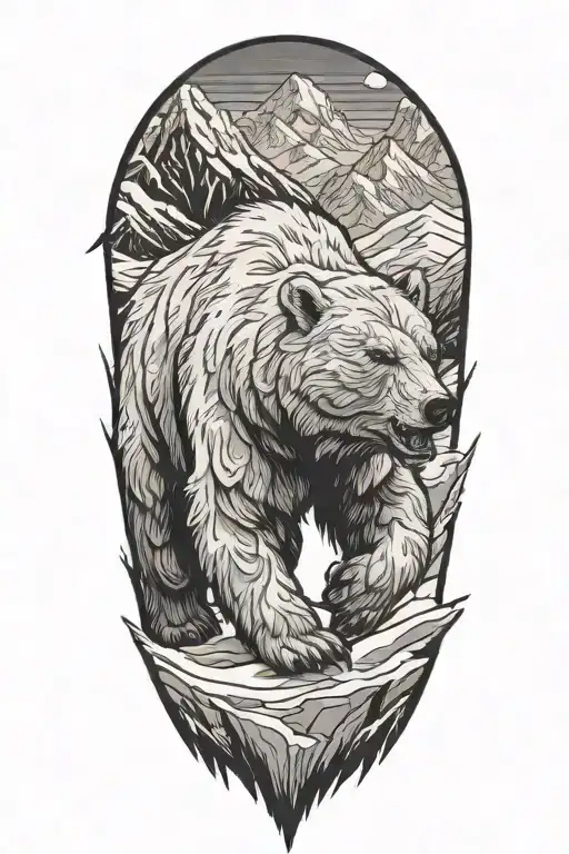 Angry Polarbear Walking In Snow Capped Mountains