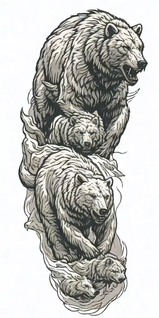 Angry Polarbear Walking In Snow Capped Mountains With Artic Wolves Hunting Bellow