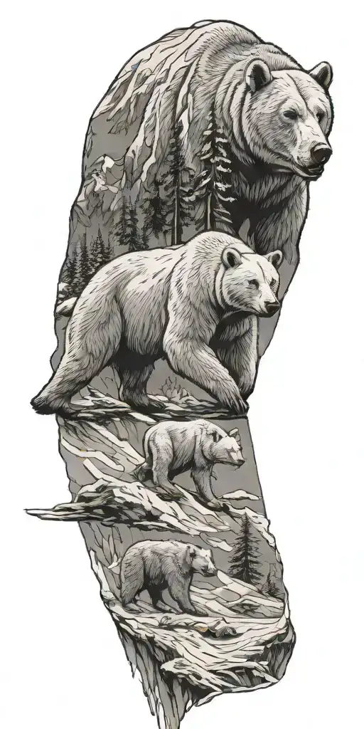 Polarbear Walking In Snow Capped Mountains With Artic Wolves Hunting Penguins