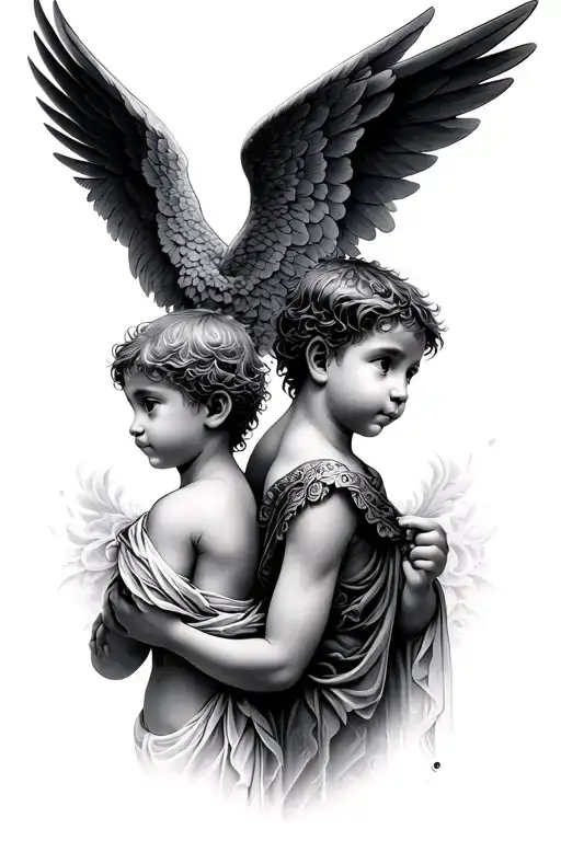 Twin Brothers One Side Human The Other Angel