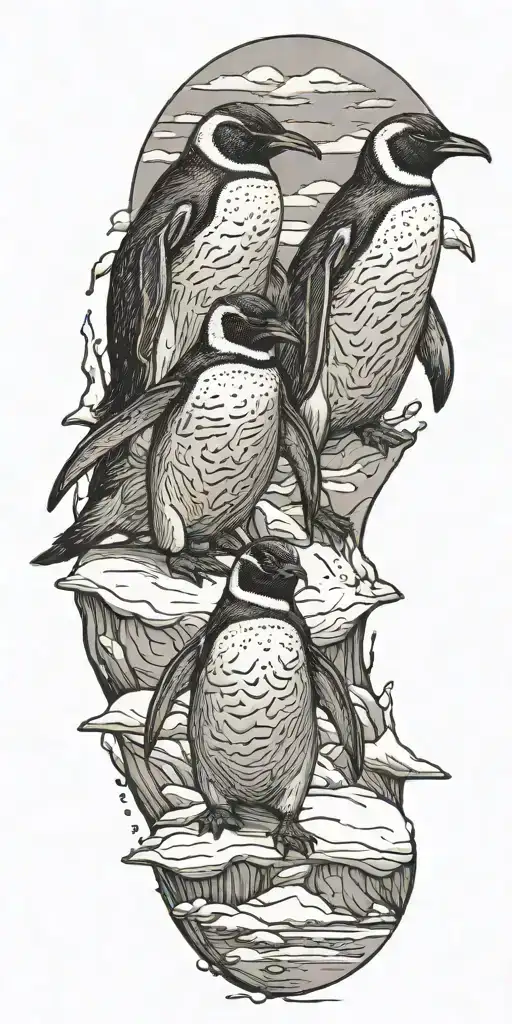 Penguins Walking In Snow