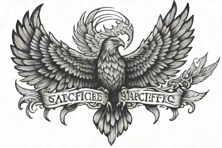 Hawk Spreading Wings Sacrifice Written Across Them