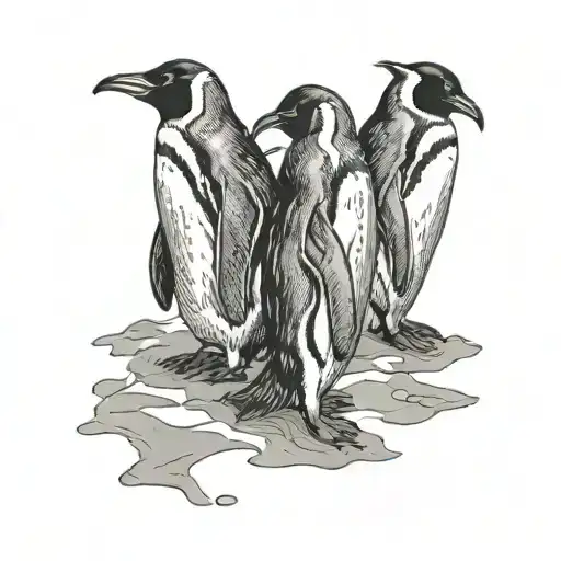 Penguins Walking In Snow