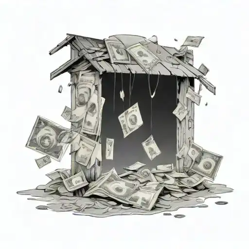 A Beach Scene With Money Raining Down From The Sky