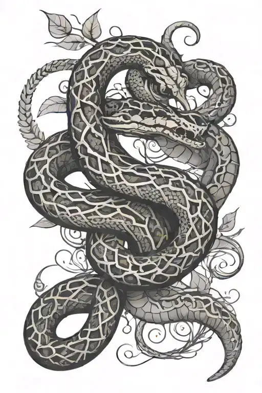 Snake Made Of Vines In Line Shading Style