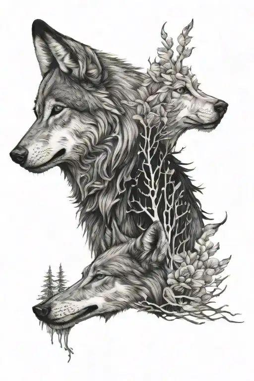 Wolf And A Dear Side By Side