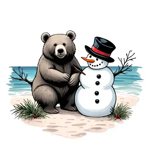 Beach With Bear And Snowman Relaxig
