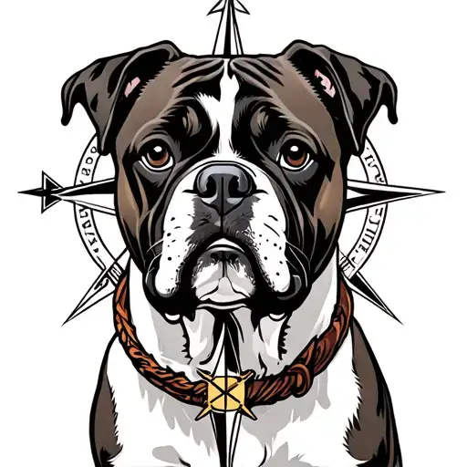 Boxer Dog With Compass And Cross Surrounded