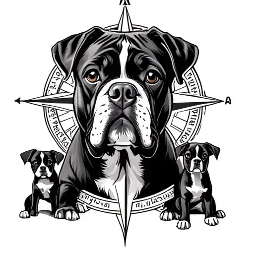 Boxer Dog With Compass And Cross Surrounded Smaller Dog