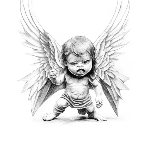 Little Angel And Little Demon Showing The Middle Finger To Each Other