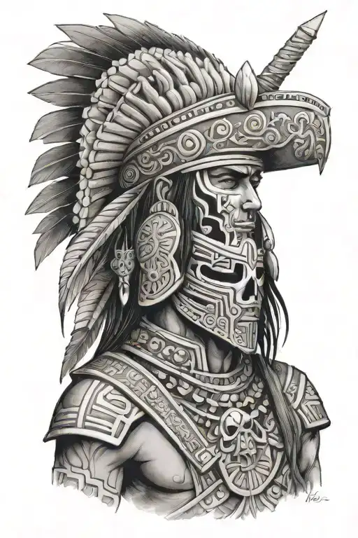 Aztec Warrior Girl Day Of Dead Tattoo Idea Man Assassin Wearing Georgian