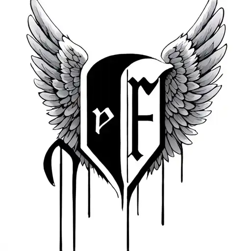 Half Angel Wings With Letters P F N