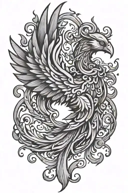A Simplified Phoenix With Hearts In Wings Spread