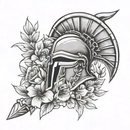 Spartan Helmet With Rapier Through Flowers