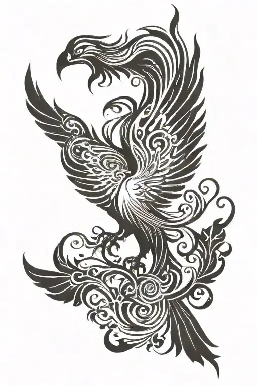 A Minimalist Phoenix With Hearts In Wings Spread