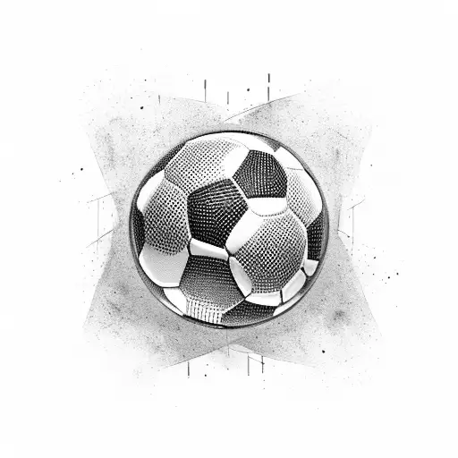 A Black And Grey Portrait Of A Soccer Ball With Trophies As The Background