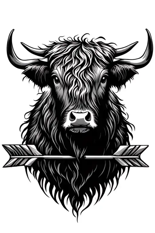 Highland Cow Head And Arrow