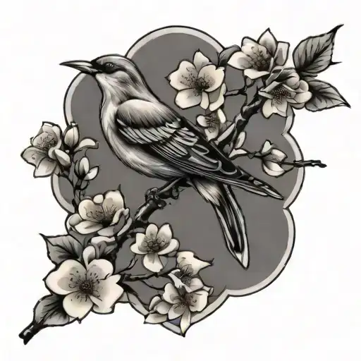 Birds And Cherry Blossom Tree