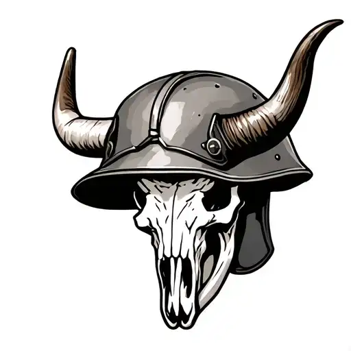 Army Helmet Longhorn Skull Tattoo Design