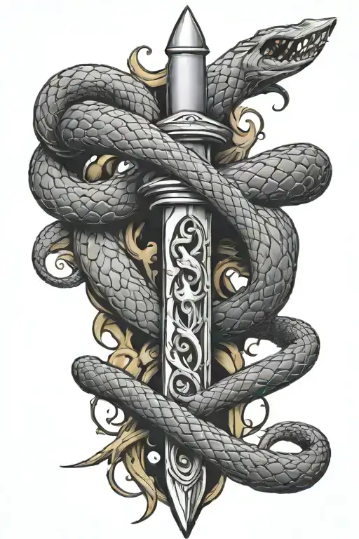 Dagger Surrounded By A Snake Intertwined