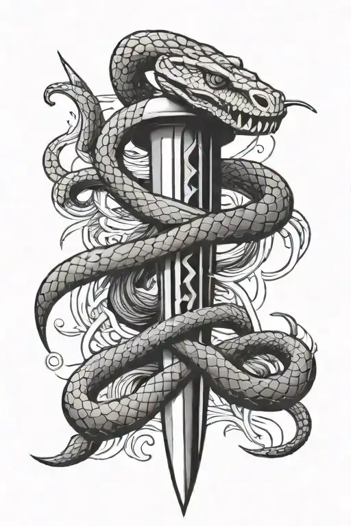 Dagger Surrounded By A Snake Intertwined