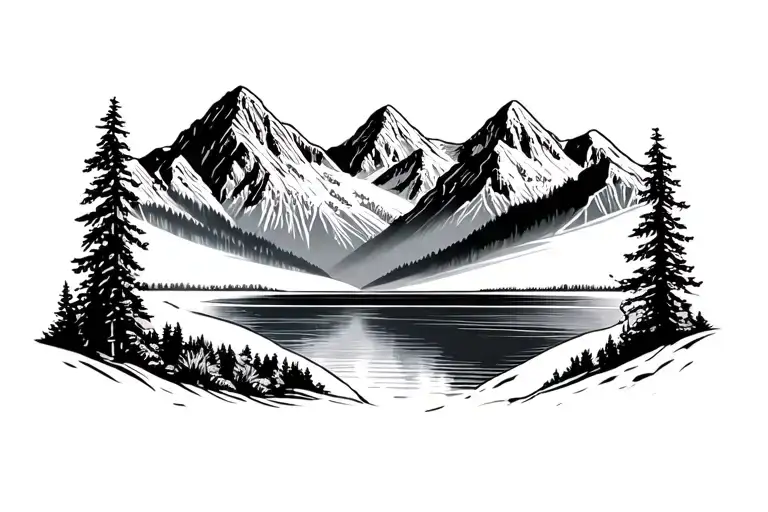 Sierra Nevada Mountain Range With Lake Surrounded