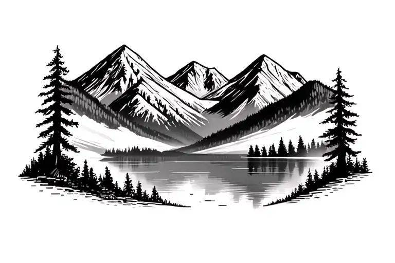 Sierra Nevada Mountain Range With Lake Surrounded And Lots Of Trees