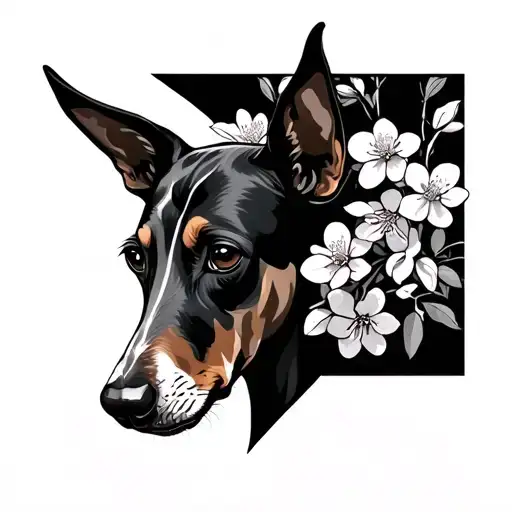 Half Podenco Head And Flowers Blooming Cherry Blossom Tree
