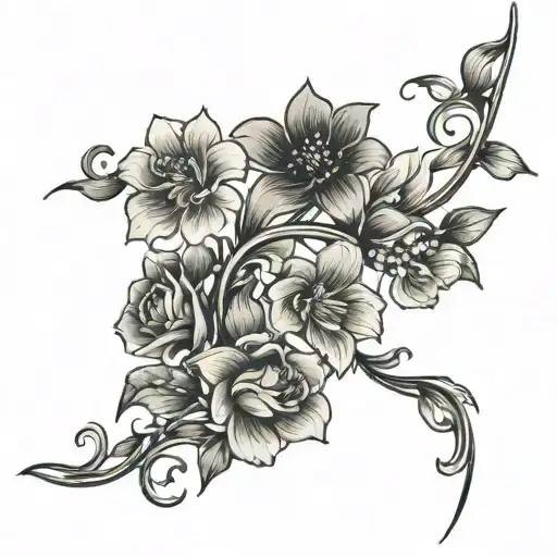 A Thin And Long Vine Of 4 Flowers In A Line