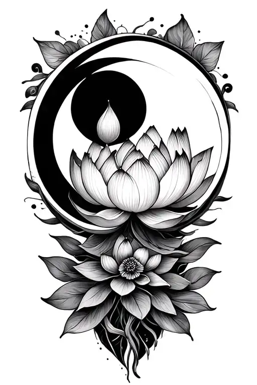 Straight Line Tattoo Of Unalome Lotus Moon