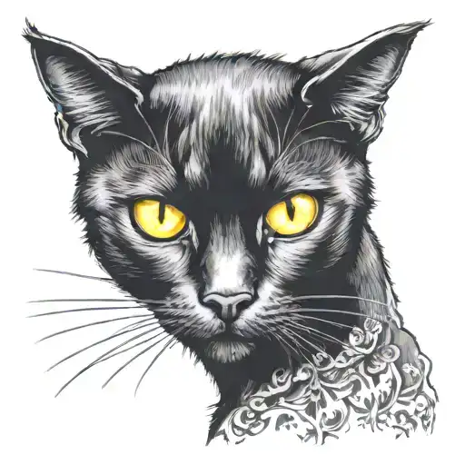 Black Cat Yellow Eyes Looking