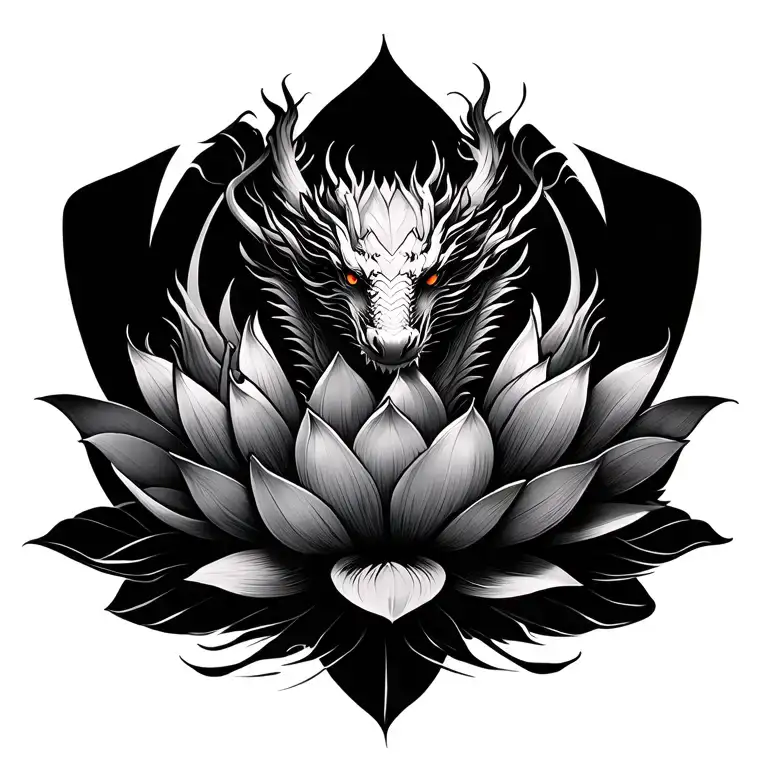 Vertical Chines Dragon Above Lotus Flower