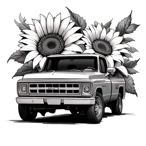 Sunflower Lilly Flower Mac Truck Parked