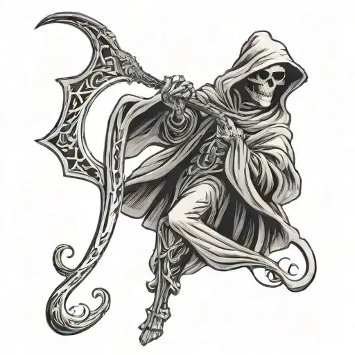 Grim Reaper Holding A Scythe And A Cigarette