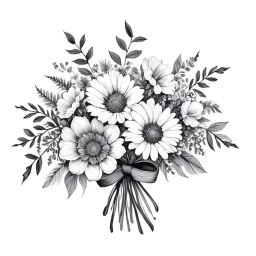 March August And July Birth Flower Bouquet With A Bow