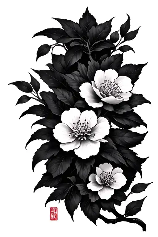 Lines Like Water And Cherry Flowers And Japanese Signs