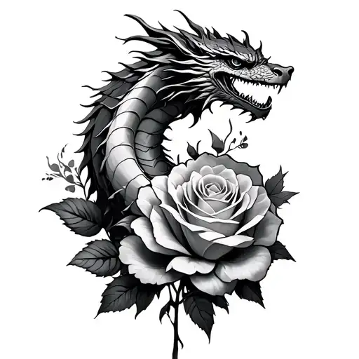 Rosas In The Chest Of Man With Dragon Wrapped In The Petals