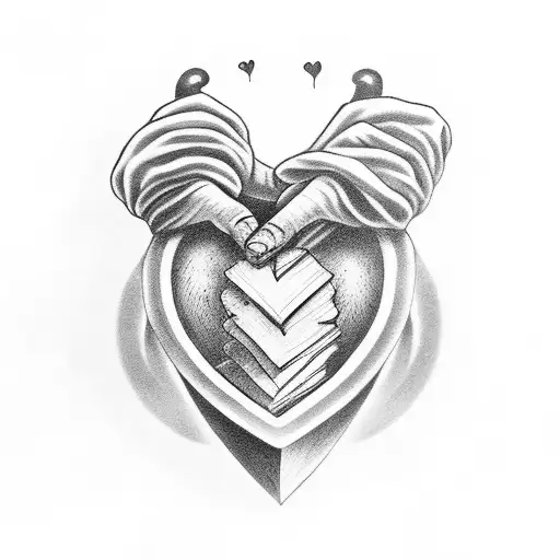 A Black And Grey Tattoo Of A Religious Figure Holding A Heart