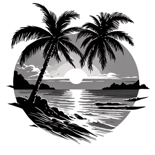 Beach Sunset With Palm