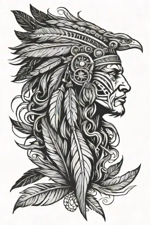 Leo And Zeus Indigenous Feather's Tattoo Outline