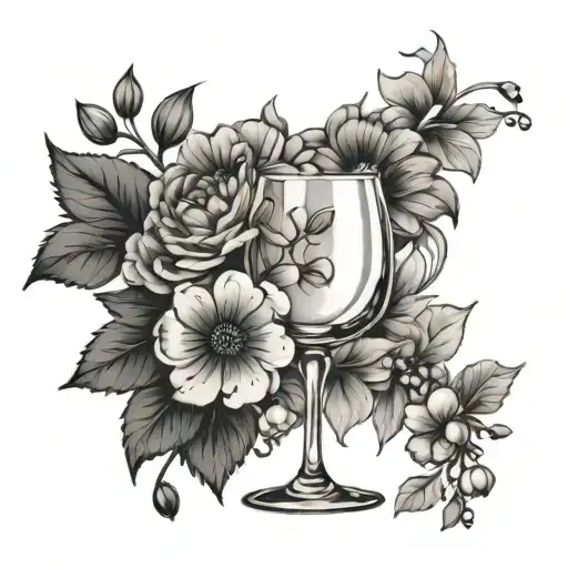 Wine Glass And Birth Flowers Of May And August Birth Flower