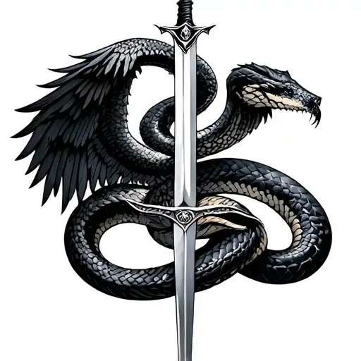 Wings Divided By A Sword Coverd By A Snake