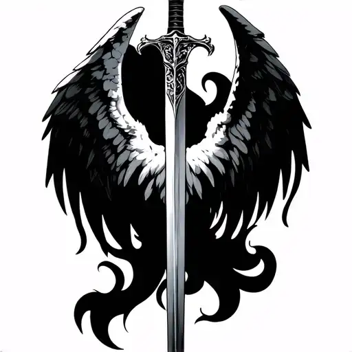 Right Wing Angels Wing Left Wing Devils Wing In Between A Sword