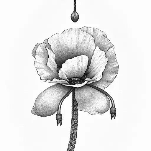 Poppy Flower Wrapped Around Anchor